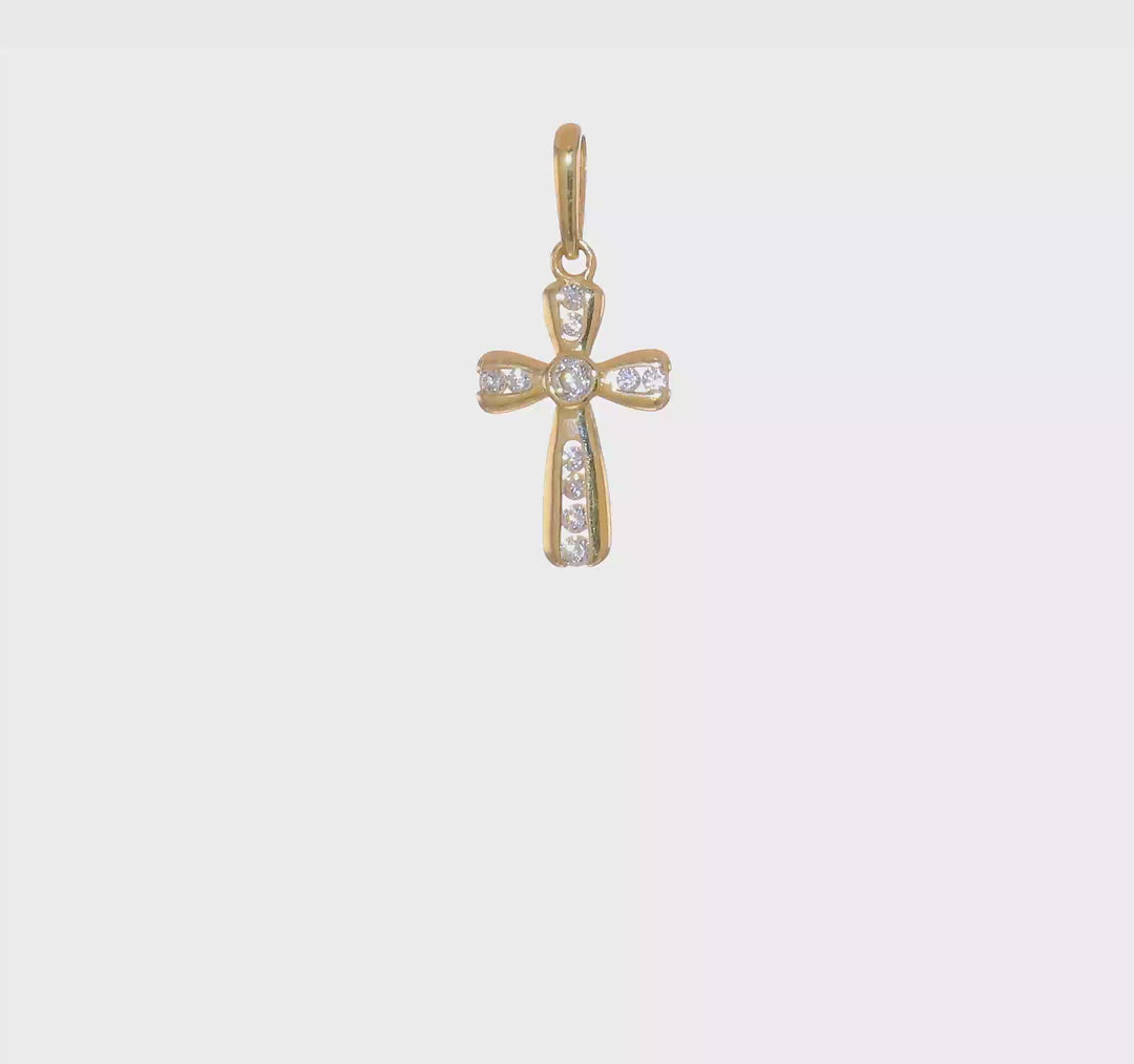 Polished Cross Pendant with CZ in 14K Yellow Gold