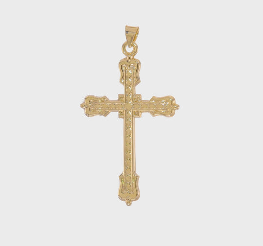 Colgante de Cruz Hueca con Patrón de Diamante en Oro Amarillo de 14k Pulido