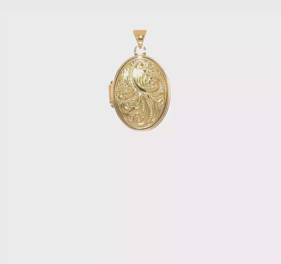 14k Yellow Gold Oval Locket with Domed Scroll Design