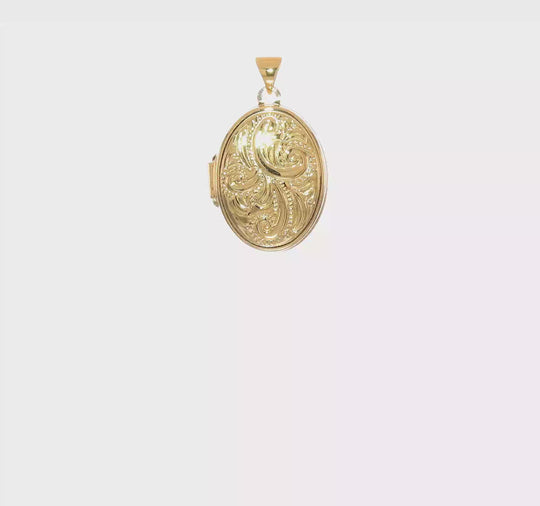 14k Yellow Gold Oval Locket with Domed Scroll Design