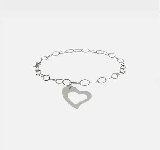 Pulsera de Corazón Colgante en Oro Blanco de 14k