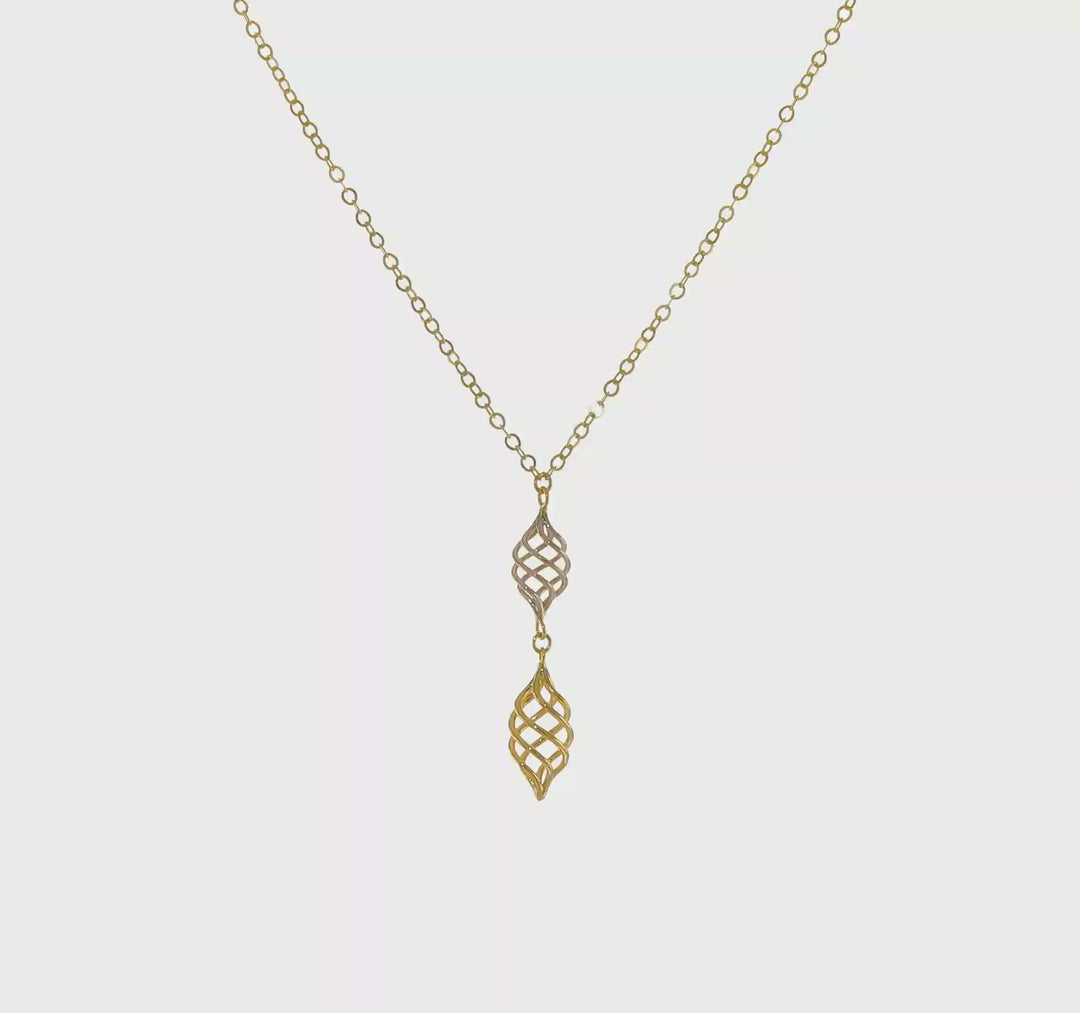 14K Two-Layer Interlocking Hearts Necklace with Extension