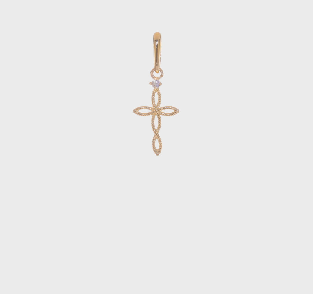 Textured Cross Pendant with Cubic Zirconia in 14k Gold