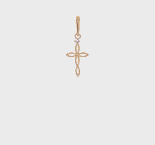 Textured Cross Pendant with Cubic Zirconia in 14k Gold