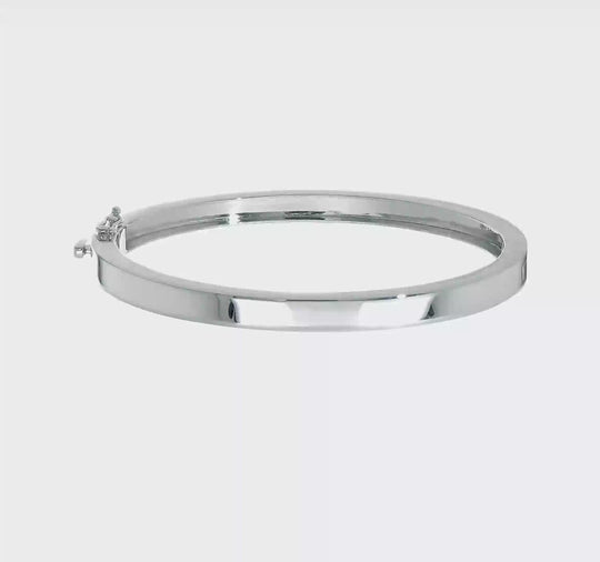 14k White Gold Bangle Bracelet, 5.3mm, Solid, Polished, Hinged