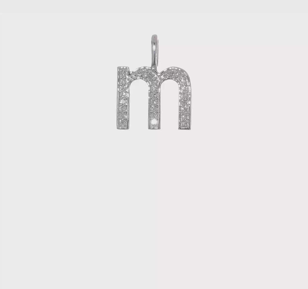 Colgante con Inicial “m” en Minúscula en Oro Blanco de 14K con Diamantes