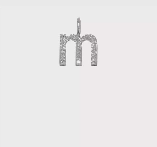 Colgante con Inicial “m” en Minúscula en Oro Blanco de 14K con Diamantes