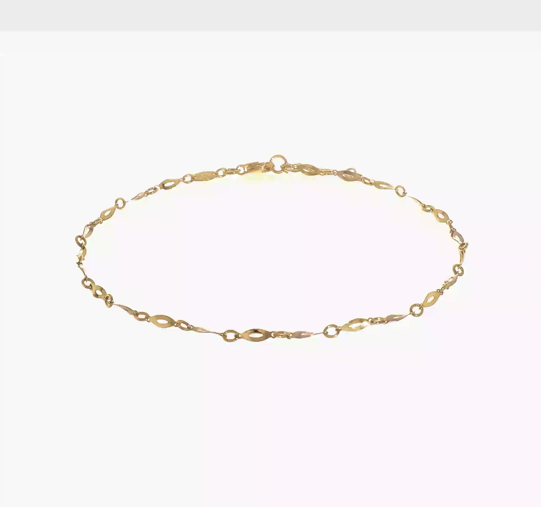 Tobillera de Oro Bicolor Pulido de 14K con Extensión de 1 Pulgada