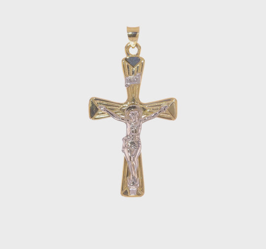 Solid 14k Two-Tone Gold Polished INRI Crucifix Pendant
