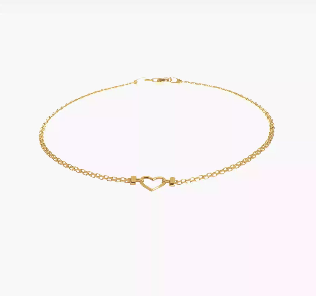 Tobillera 14K Corazón Abierto Pulido de 10 Pulgadas
