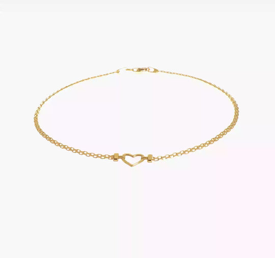 Tobillera 14K Corazón Abierto Pulido de 10 Pulgadas