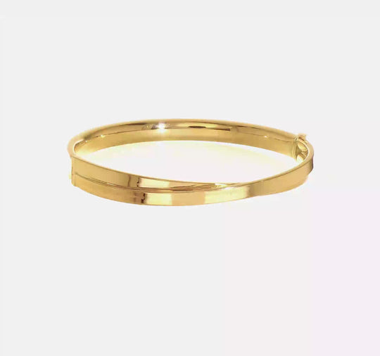 Polished 14K Yellow Gold Bangle Bracelet with Bypass Design