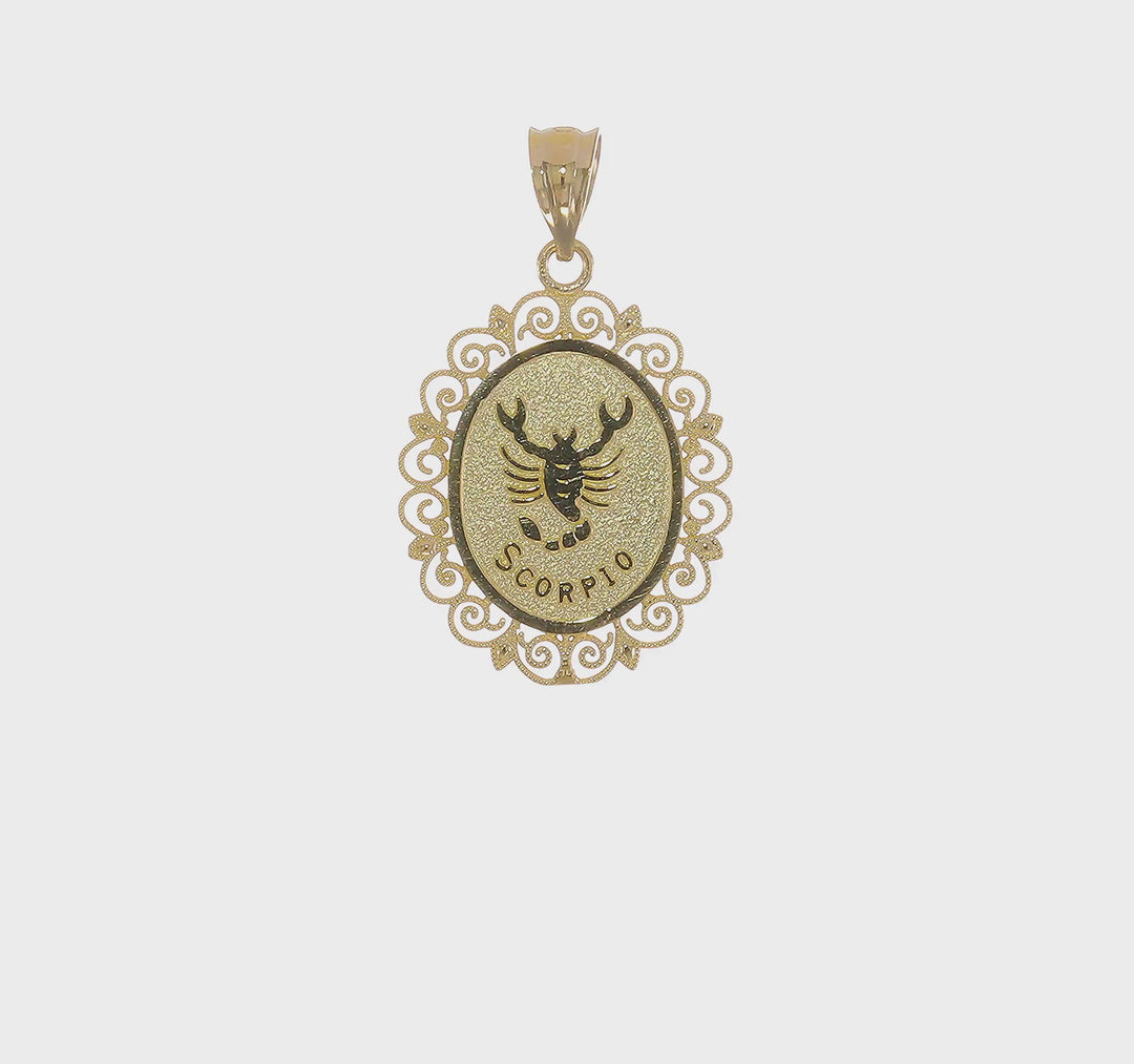 14k Solid Gold Scorpio Oval Pendant with Satin and Polished Finish