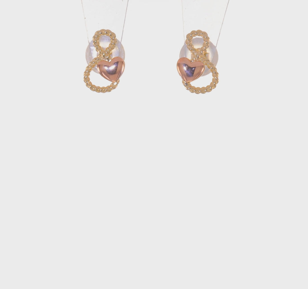 Pendientes en Oro Bicolor de 14k en Forma de Corazón