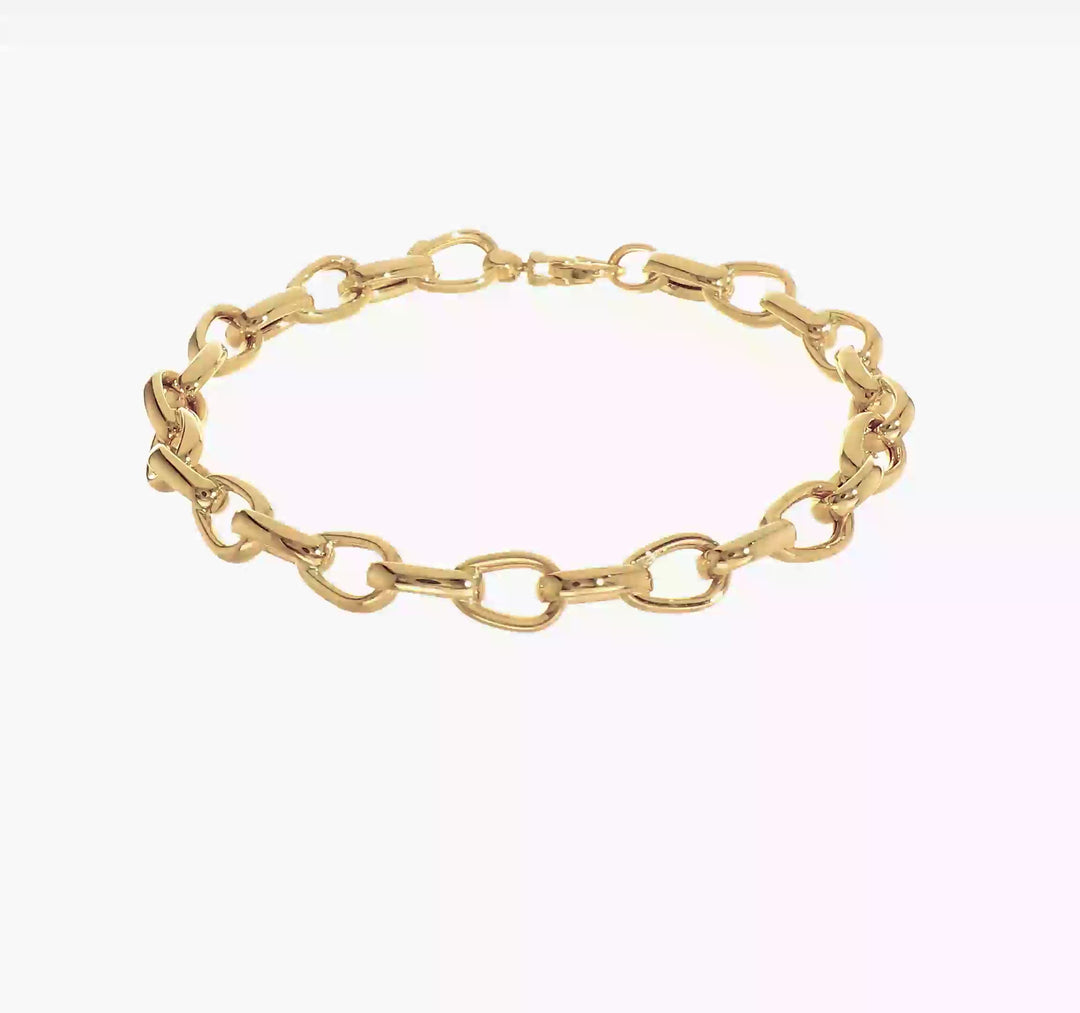 Pulsera con Enlaces de Diseño en Oro de 14k Pulido