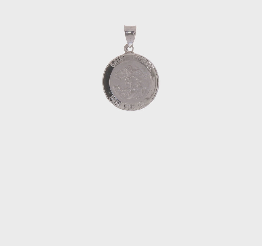 Saint Michael Medal Pendant in 14k White Gold Polished and Satin Finish (Hollow)