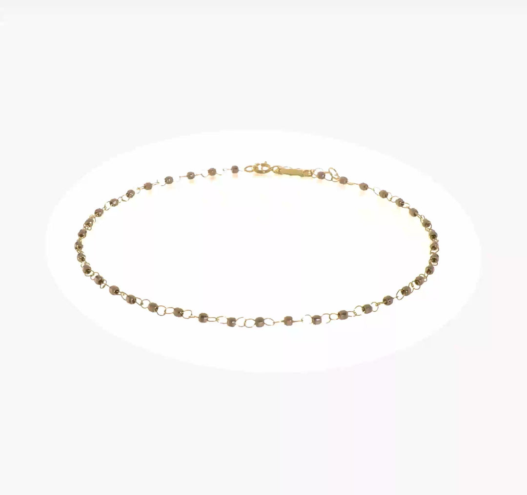 Tobillera de Cadena con Círculos en Dos Tonos y Perlas Espejo de 14K de 9 Pulgadas
