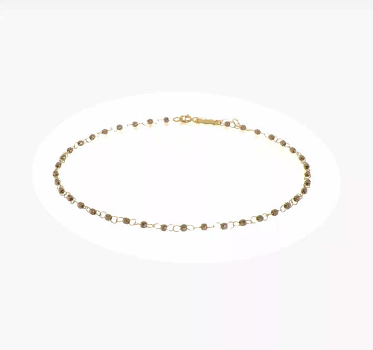 Tobillera de Cadena con Círculos en Dos Tonos y Perlas Espejo de 14K de 9 Pulgadas