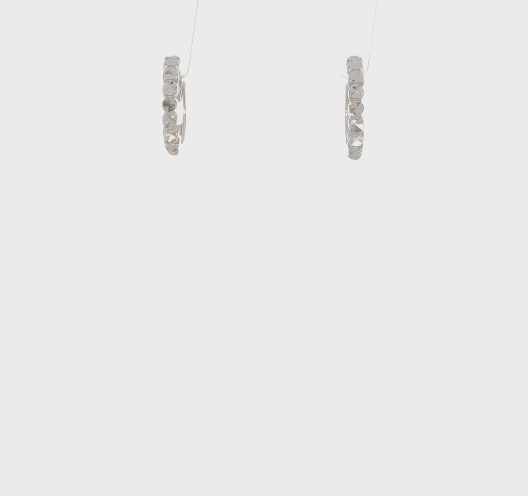 14k White Gold 2x12mm Diamond Cut Hinged Hoop Earrings