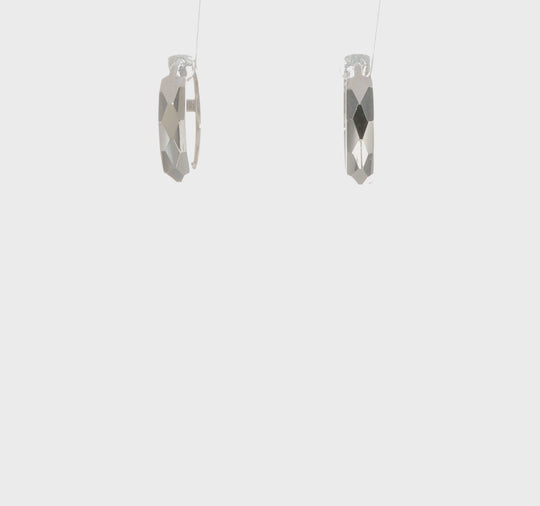 14k White Gold Polished Faceted Hinged Hoop Earrings 3x15mm