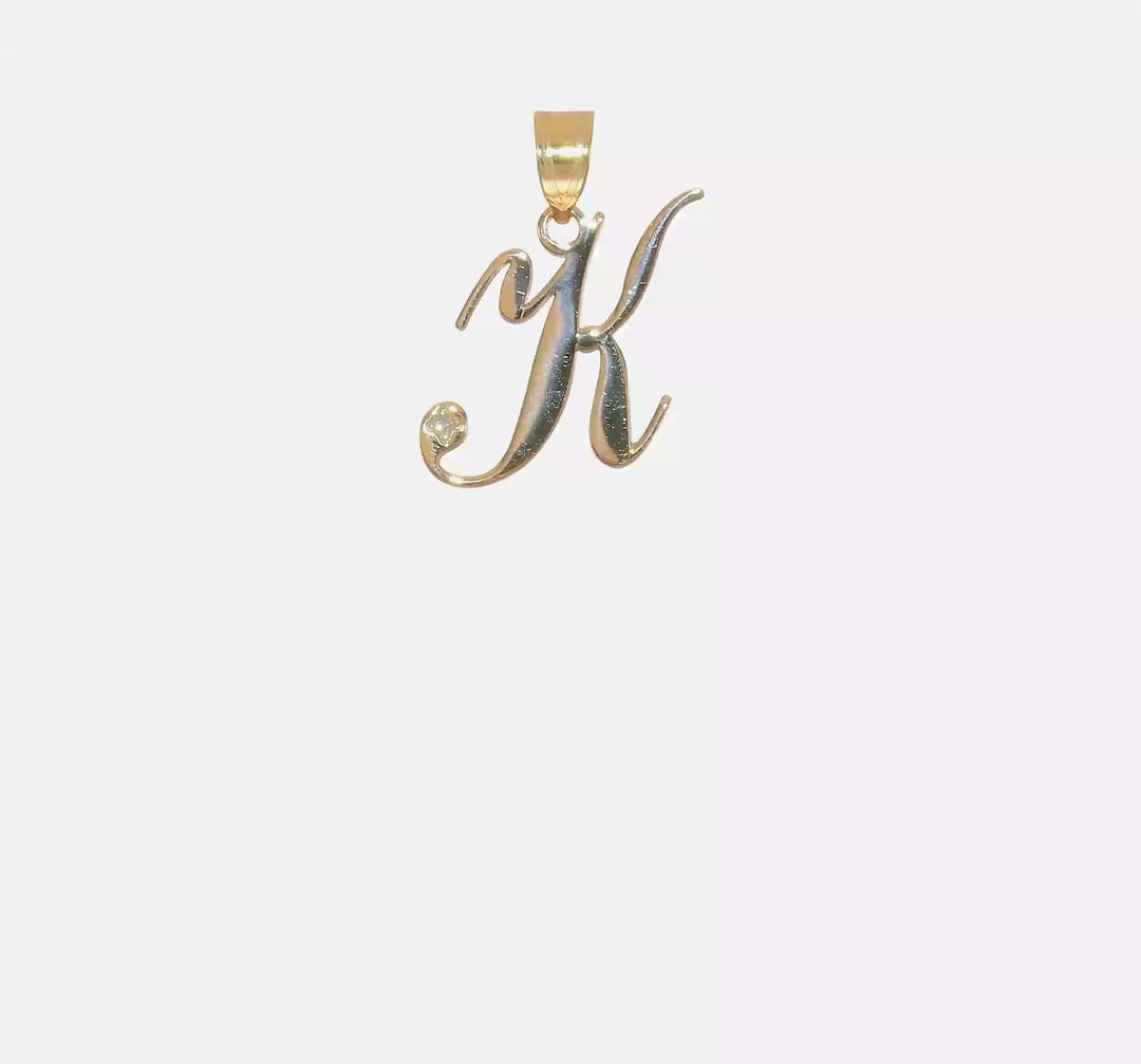 14K Yellow Gold Handwritten Letter "K" Pendant with Diamond