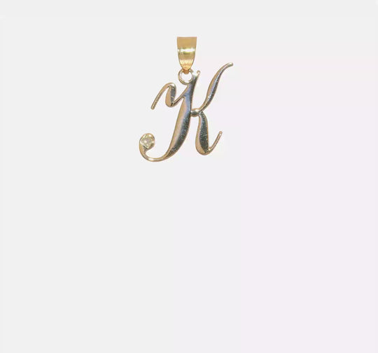14K Yellow Gold Handwritten Letter "K" Pendant with Diamond