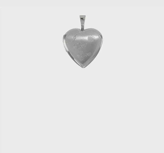 14k White Gold "I LOVE YOU" Satin Heart Locket (16mm)