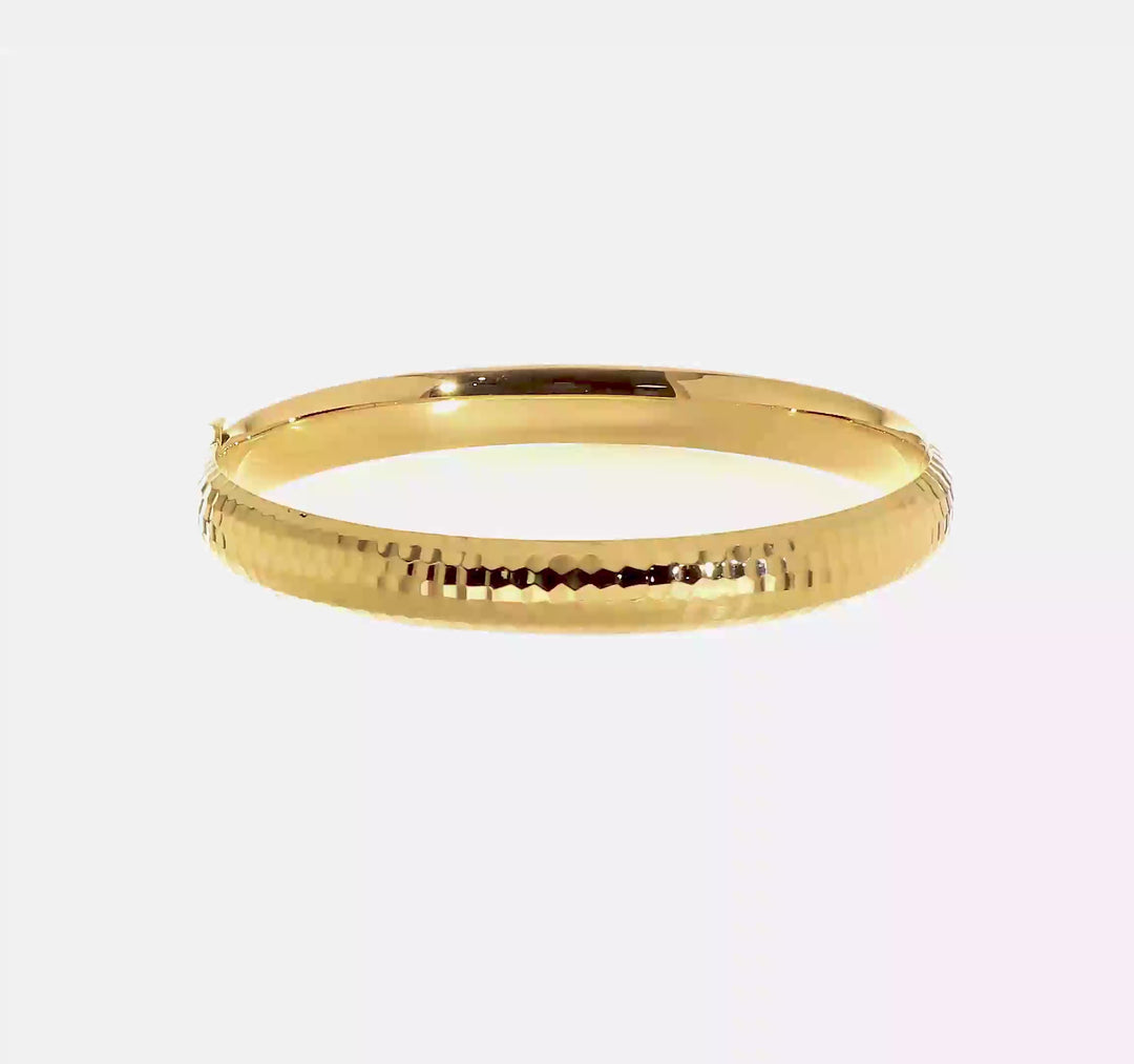 14k Yellow Gold Articulated Rigid Bracelet with Hammered Texture and Elegant Design