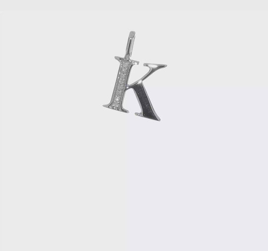 Initial Letter K Pendant with Diamonds in 14K White Gold