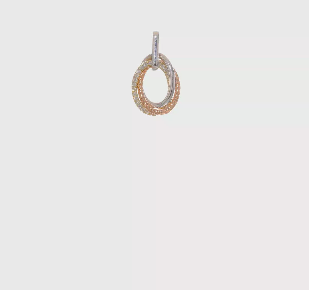 Tri-Color Double Oval Pendant with Diamonds in 14k Gold