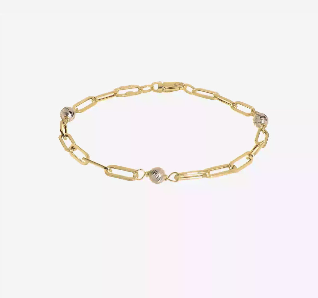 Pulsera 14K Dos Tonos Pulida con Esferas D/C y Enlace Fancy
