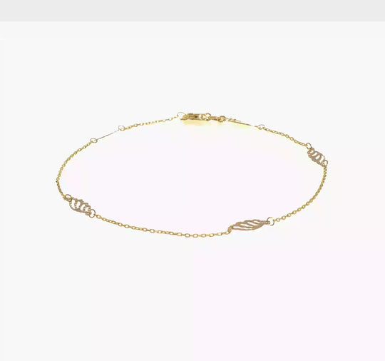 14K Two-Tone Gold Diamond-Cut Leaf Anklet, 9 Inches + 1 Inch Extension 