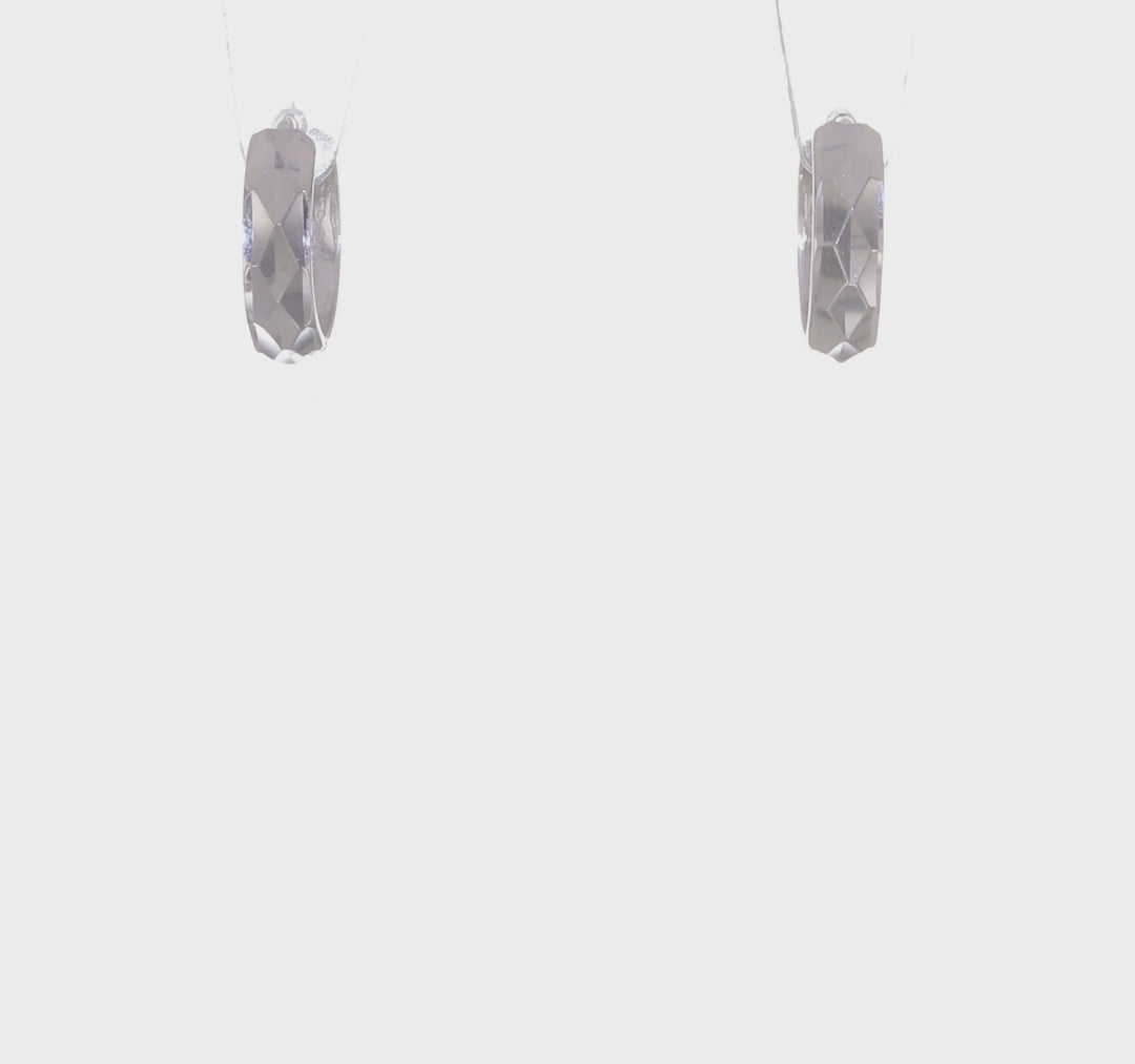 14k White Gold Diamond Cut (D/C) Hinged Hoops
