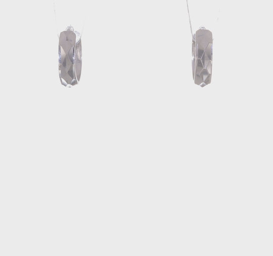 14k White Gold Diamond Cut (D/C) Hinged Hoops