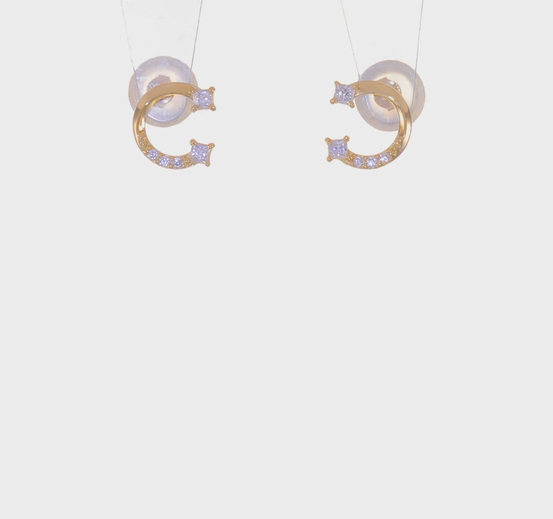 14k Yellow Gold Horseshoe Cubic Zirconia (CZ) Stud Earrings