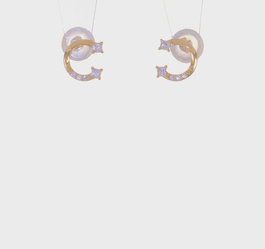 14k Yellow Gold Horseshoe Cubic Zirconia (CZ) Stud Earrings