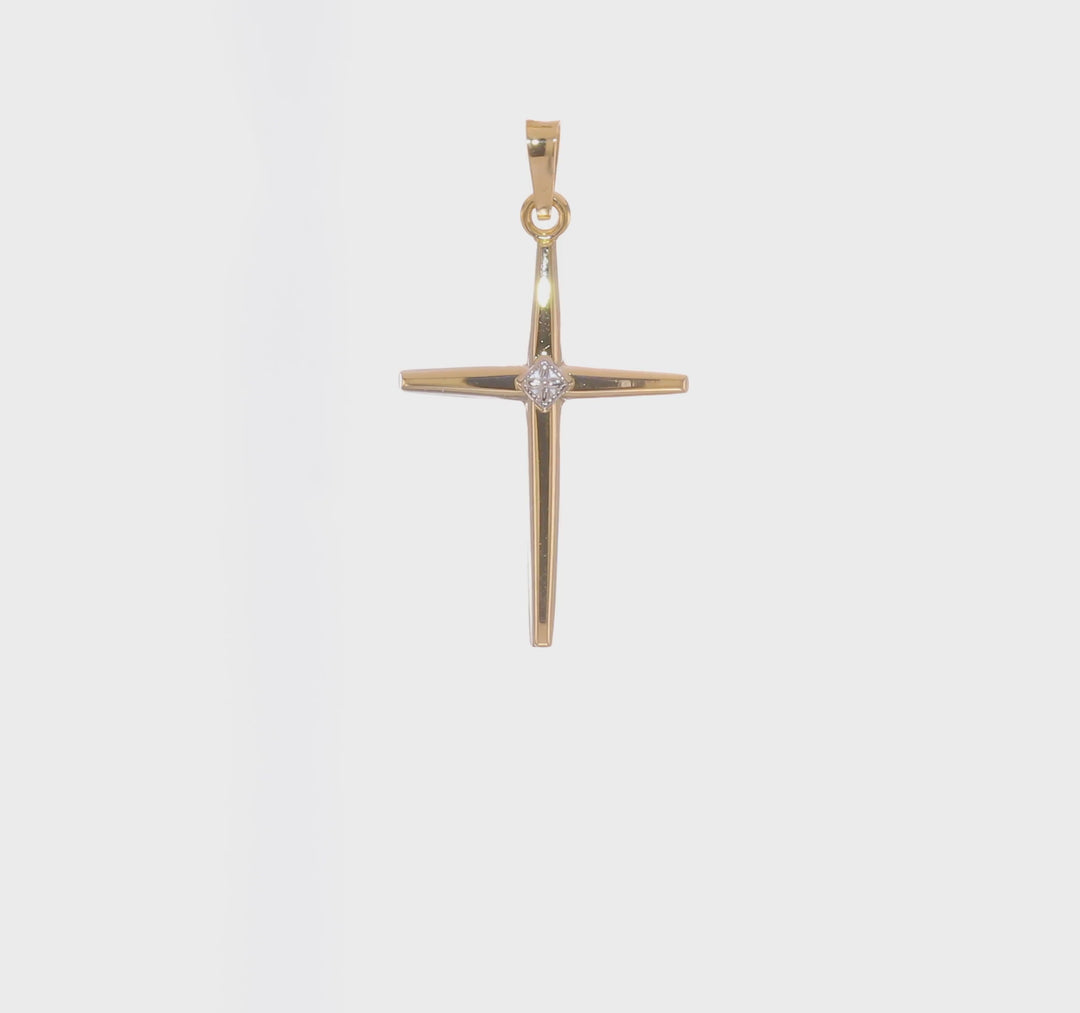 Solid 14K Polished Bi-Color Diamond Center Cross Pendant
