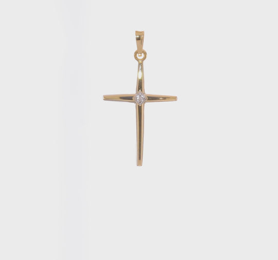 Solid 14K Polished Bi-Color Diamond Center Cross Pendant
