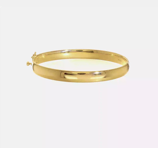 14k Yellow Gold Bangle Bracelet, 6.4mm, Solid, Polished, Hinged