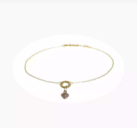 Tobillera de Círculo Bicolor de 14K con Corazón de Corte Diamante de 9 Pulgadas + Extensión de 1 Pulgada
