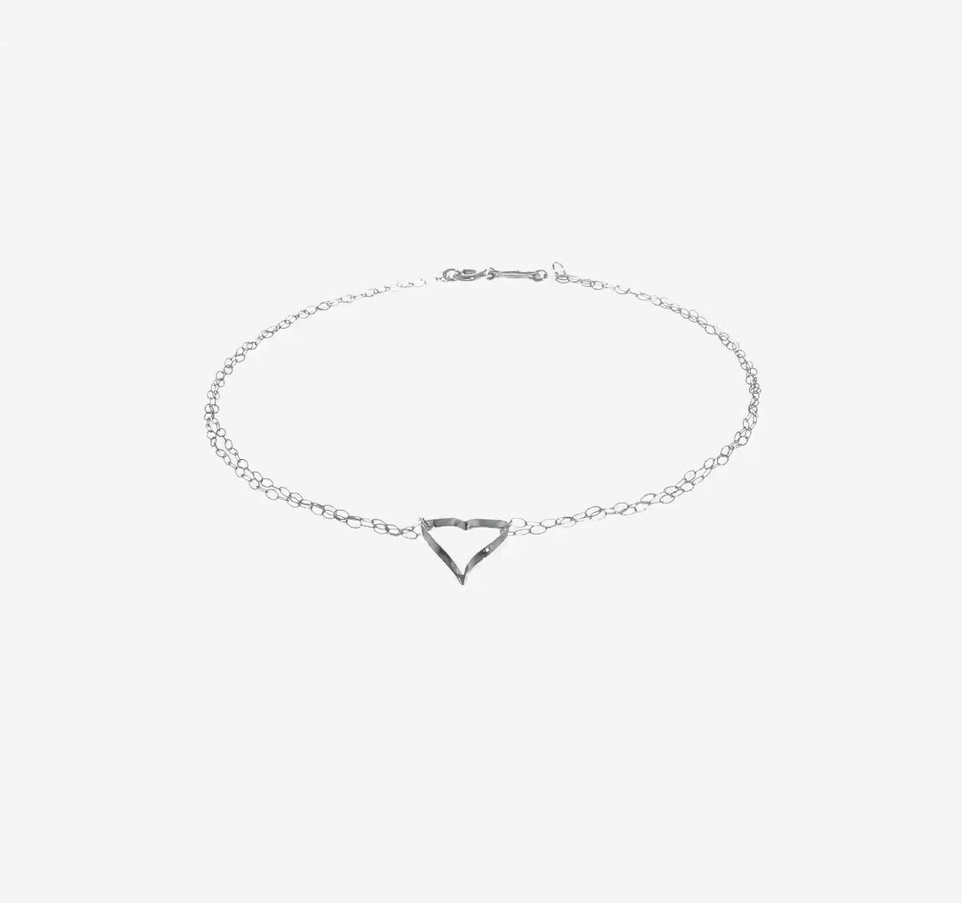 Tobillera de Oro Blanco de 14K con Corazones de Doble Hebra de 10 Pulgadas + Extensión de 1 Pulgada