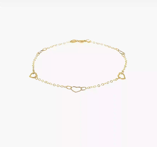 Tobillera de Corazón Pulida de 14k Bicolor de 9 Pulgadas + Extensor de 1 Pulgada