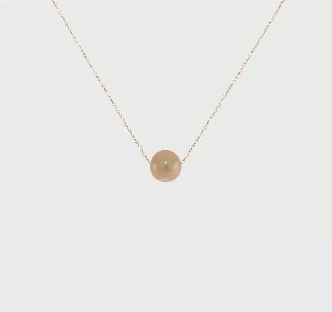 Half-Round Freshwater Pearl Necklace in 14K Rose Gold, 17 inches