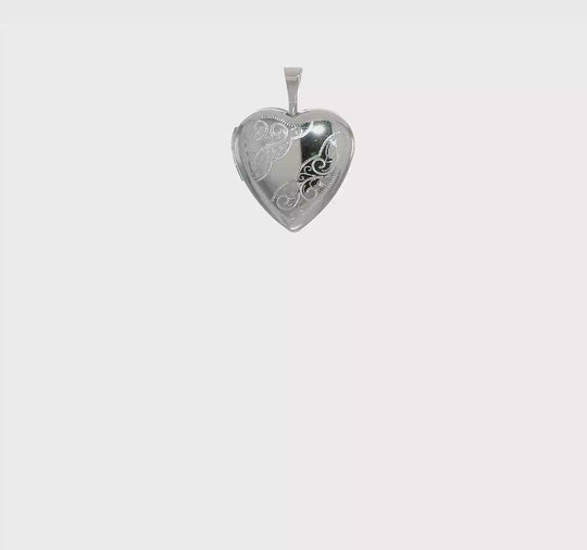 14k White Gold 16mm Floral Heart Locket