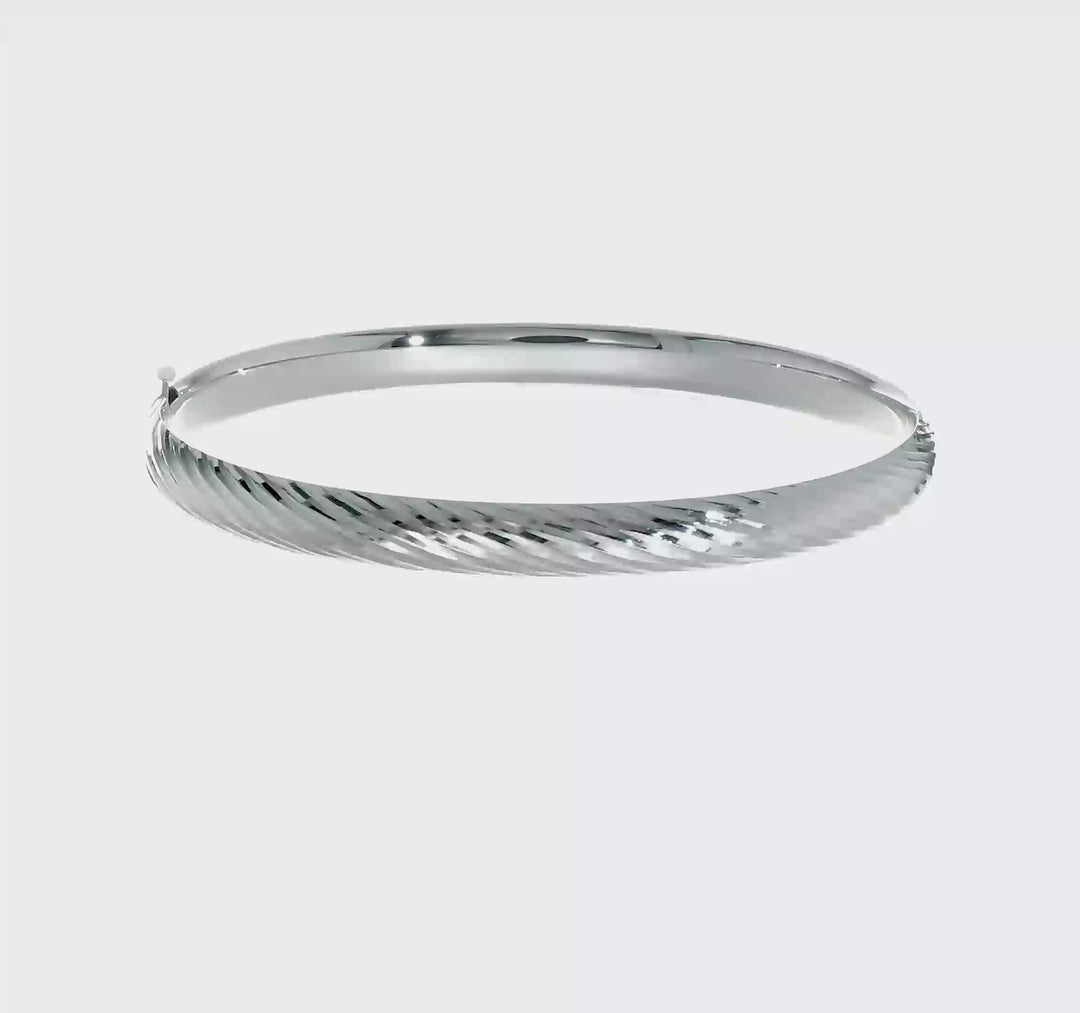 14k White Gold 4/16" Textured Hinged Bangle Bracelet