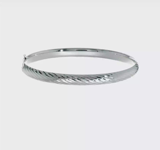 14k White Gold 4/16" Textured Hinged Bangle Bracelet
