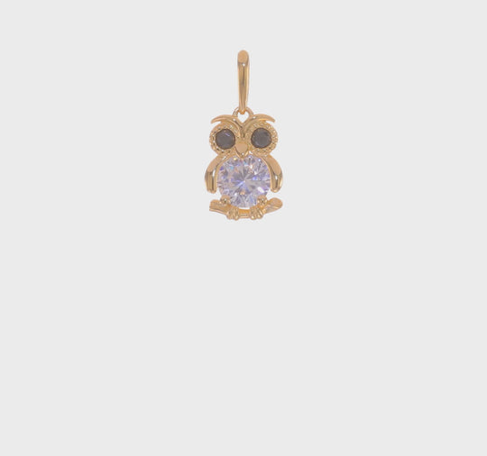Colgante de Búho con Circonias Negras y Blancas Madi K en Oro Amarillo de 14K