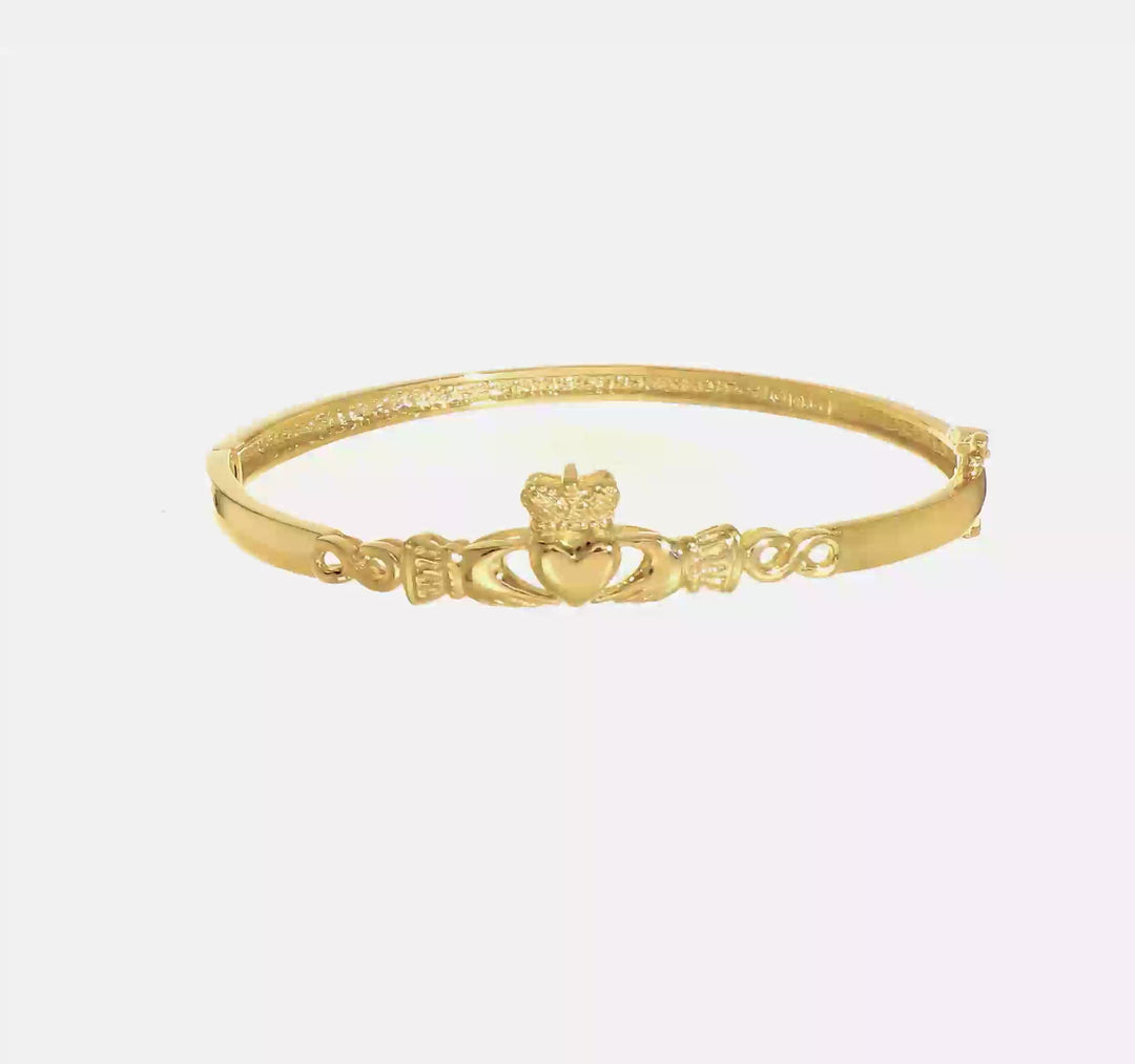 14K Yellow Gold Diamond-Cut Claddagh Bangle Bracelet