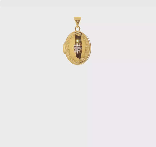 Polished Diamond Oval Locket in 14k Yellow Gold