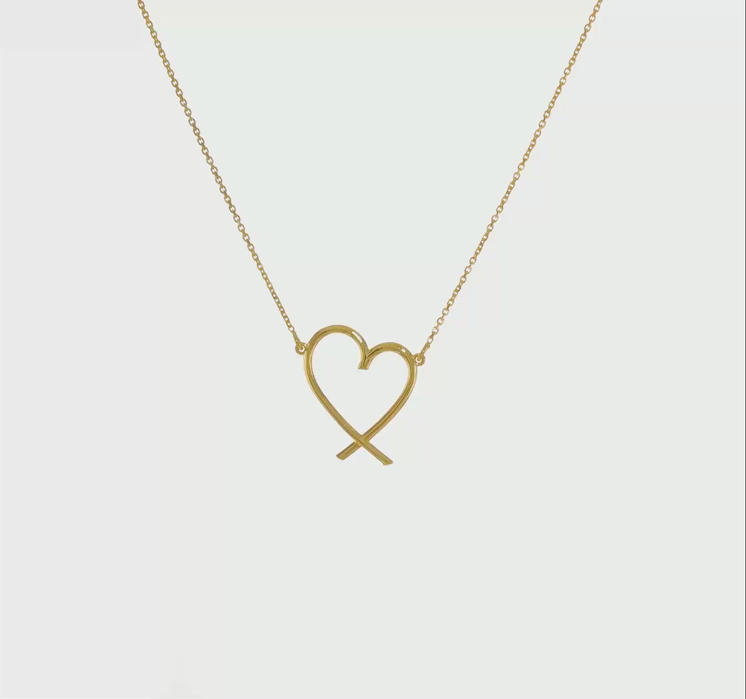 14k Gold Polished Open Heart Necklace with 2 Inch Extension
